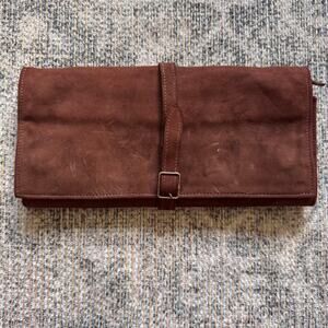 Mark Cross England Vintage Suede Jewelry Roll Travel Organizer Pouch Brown